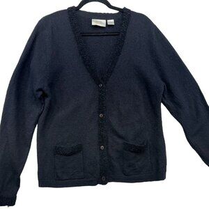 Field Manor Womens  Merino Wool Cardigan Sweater Size L Black